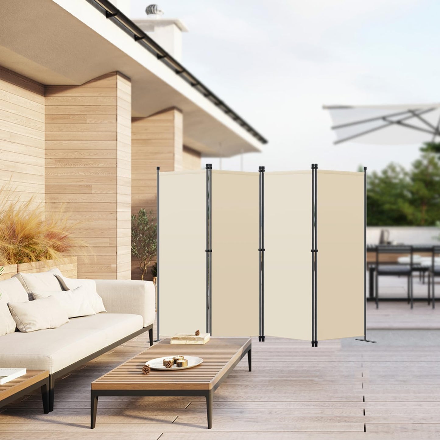 Angel Living Raumteiler - 4-teilig - 224x165 cm - faltbar - Stahl & Polyester - Raumteiler & Sichtschutz - Beige