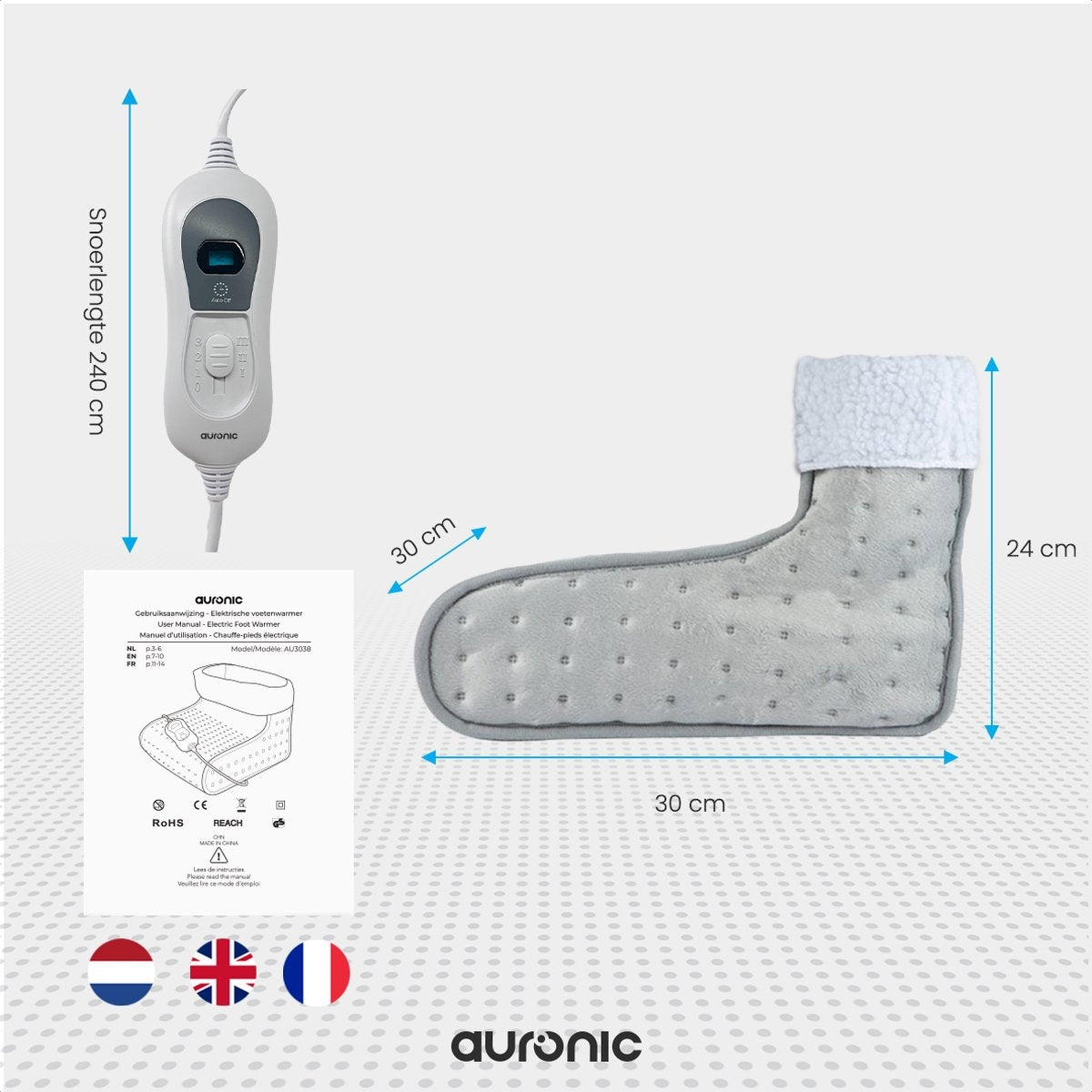 Auronic Elektrischer Fußwärmer - mit Timer und Ãœberhitzungsschutz - 100W - Erwachsene - Grau