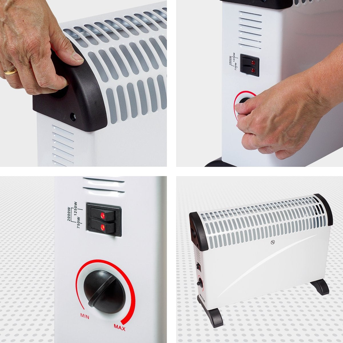 Auronic Elektrische Konvektorheizung - 750/1250/2000 Watt - Einstellbarer Thermostat - Weiß