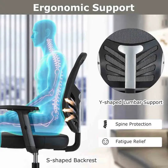 Coast Arbeitsstuhl - Ergonomisch - Verstellbar - Drehbar - Fußring - Netz - Schwarz