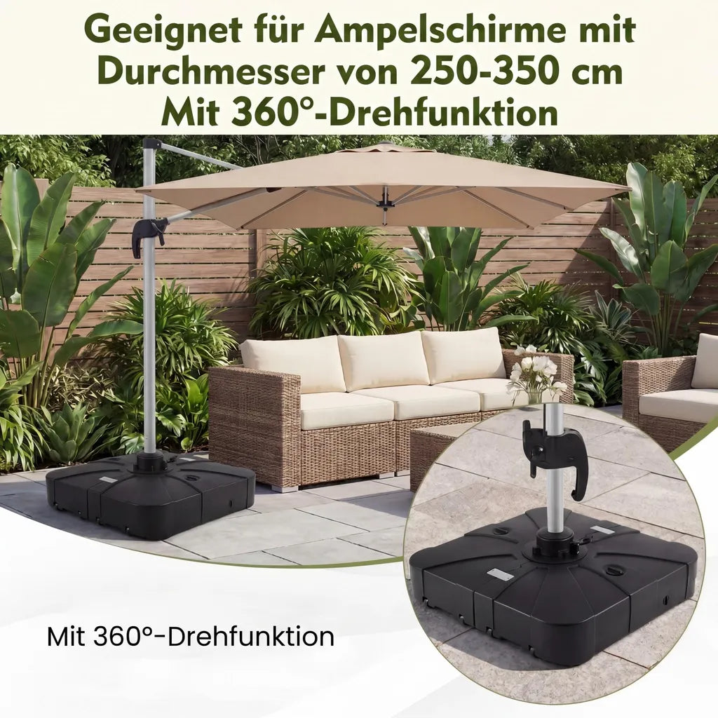 Coast Sonnenschirmständer mit Rollen – Befüllbarer Sonnenschirmständer bis 170 kg mit integriertem Metallkreuzfuß – für große Schwebeschirme – Schwarz