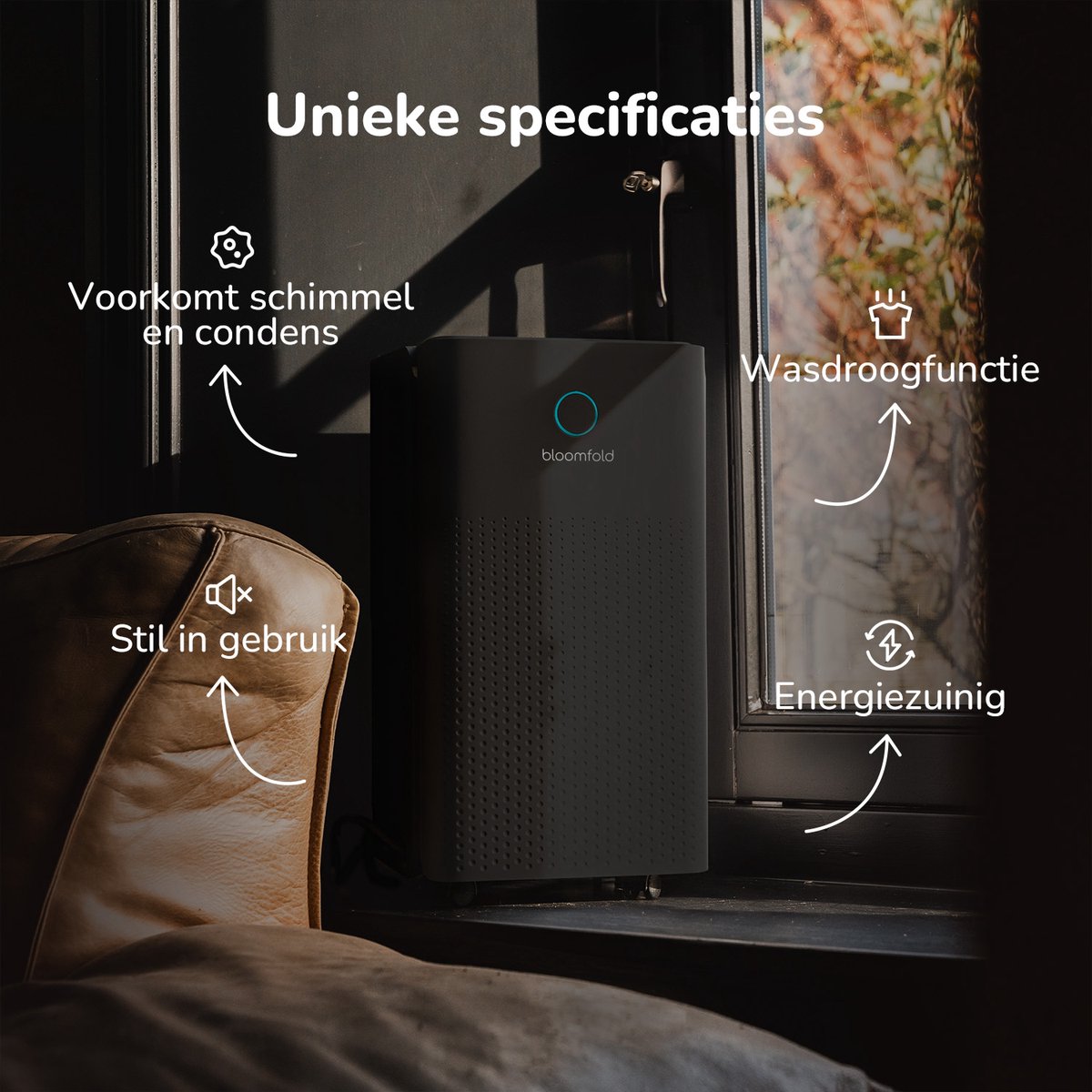 Bloomfold Luftentfeuchter - 12L pro Tag - Wohnzimmer, Schlafzimmer, Keller & Badezimmer - Luftentfeuchter - Schwarz