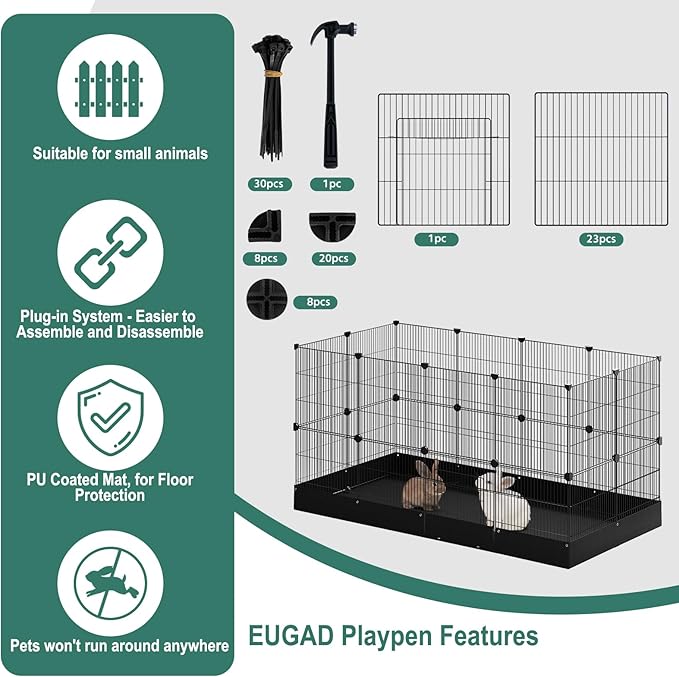 EUGAD 0061WL Kleintierauslauf - Metallspielplatz mit wasserdichter Oxford-Bodenplatte - 140 x 71 x 71 cm schwarz