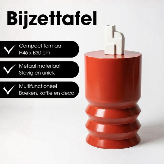 Mica Decorations Mart Beistelltisch – Runder Beistelltisch – Tischchen – Couchtisch – Beistelltisch für das Wohnzimmer – Auch als Pflanzentisch oder Pflanzenständer geeignet – Metall – 46 x 30 cm – Rot