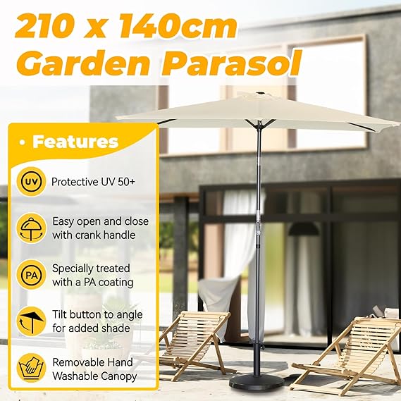 Angel Living Sonnenschirm - neigbar - 140 x 210 cm - Rechteck - Creme