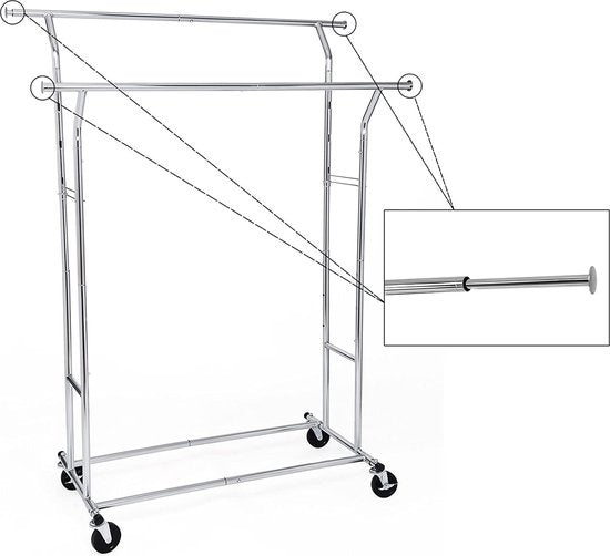 O'DADDYÂ® Kleiderständer - Garderobenständer - Doppelstab - ausziehbar und verstellbar - stabiles Design - 110 kg Tragkraft - Metall - Silber