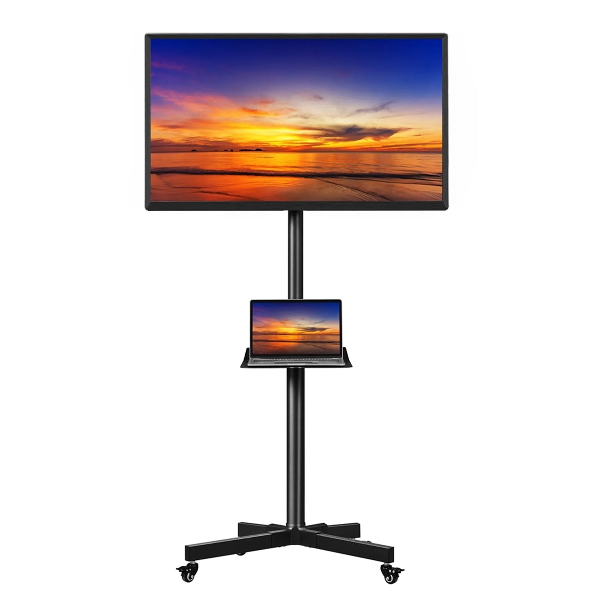 TV-Ständer auf Rädern für Fernseher von 23 bis 60 Zoll, höhenverstellbar und schwenkbar, schwarz