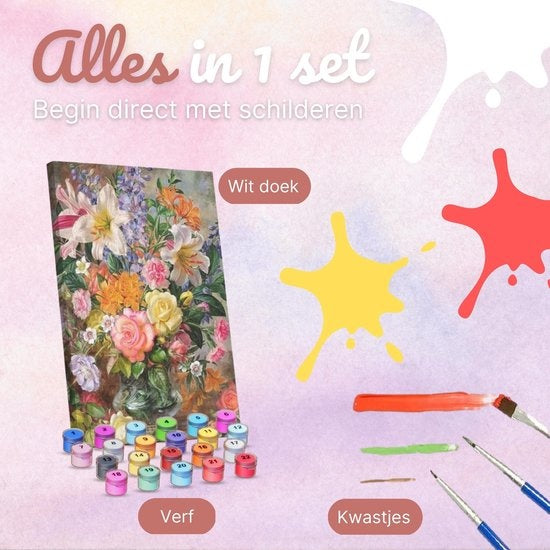 RubyeÂ® Malen nach Zahlen Erwachsene - Blumen in der Vase - Inklusive Farbe und Pinsel - Leinwand Malerei Leinwand - Farbe nach Zahlen - 40x50cm