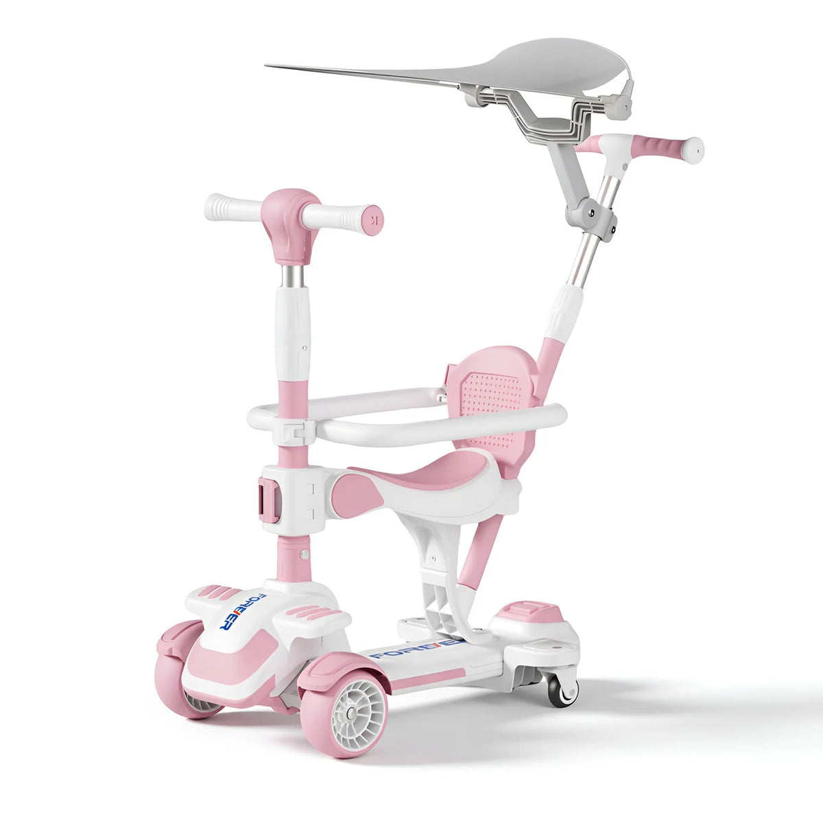Neuleb 4-Rad-Roller für Kinder von 3 bis 8 Jahren, Kick-Roller mit drehbarem Sitz, maximale Tragkraft 100 kg, höhenverstellbar, Lenkung durch Neigen, für Jungen und Mädchen geeignet, rosa