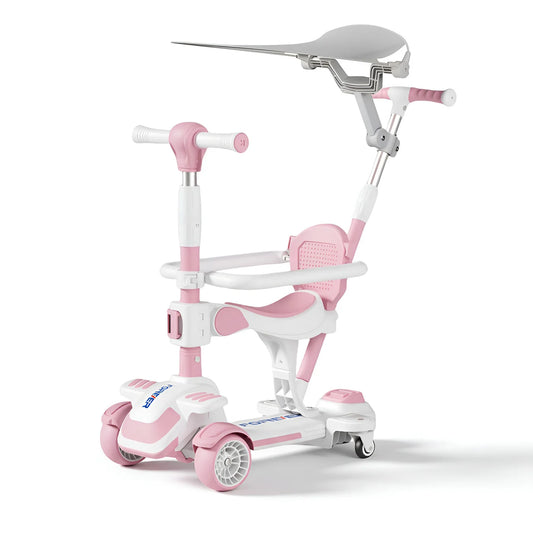 Neuleb 4-Rad-Roller für Kinder von 3 bis 8 Jahren, Kick-Roller mit drehbarem Sitz, maximale Tragkraft 100 kg, höhenverstellbar, Lenkung durch Neigen, für Jungen und Mädchen geeignet, rosa