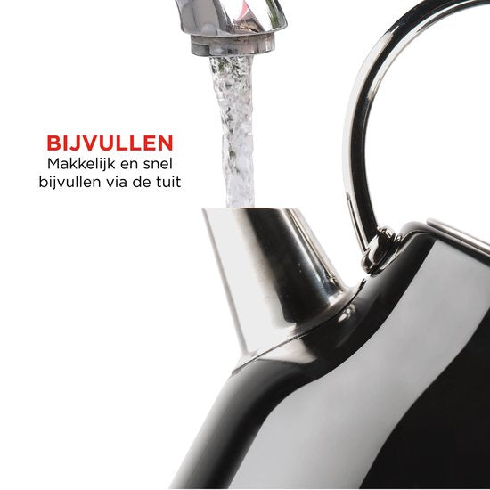 Bourgini Nostalgischer Wasserkocher Deluxe - Schwarz - Retro Design - 1.7L