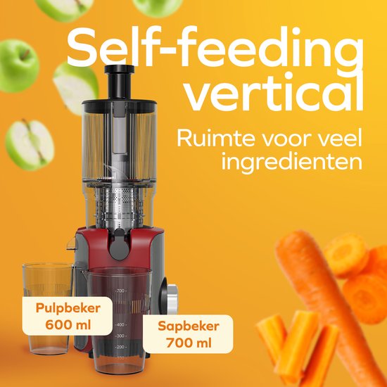 KitchenBrothers Slowjuicer - Vertikal - Entsafter - Gemüse- und Obstpresse - 126 mm - 750 ml - Rot