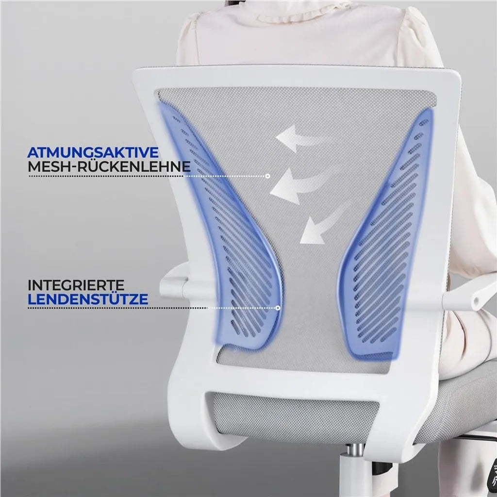 Yaheetech Ergonomischer Bürostuhl, verstellbar, Netzbezug, hellgrau