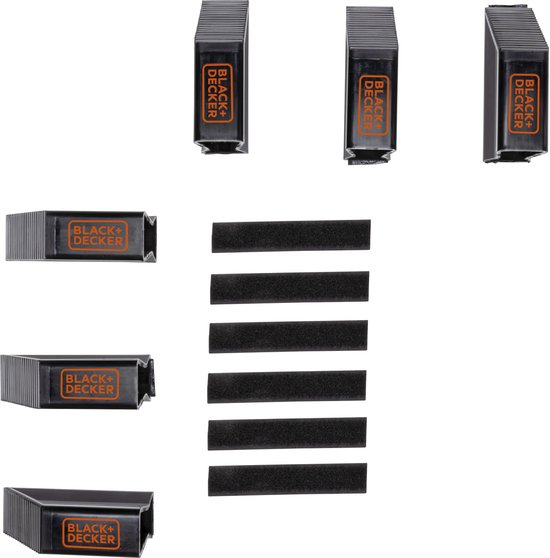 BLACK+DECKER Gepäckhalter-Set, 6-teilig – Kofferraum-Organizer – für Koffer, Umzugskartons, Einkäufe und mehr – Ladungssicherungen – Gepäckklemmen – Kunststoff – Schwarz
