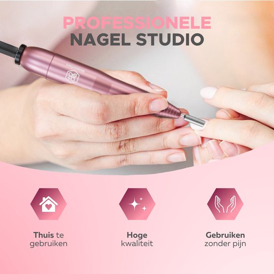 Beeperfect® Elektrische Nagelfeile - Nagelfräser - Maniküre- und Pediküreset - 12 Bits und 60 Schleifrollen - 4 Extra-Zubehör - Pink