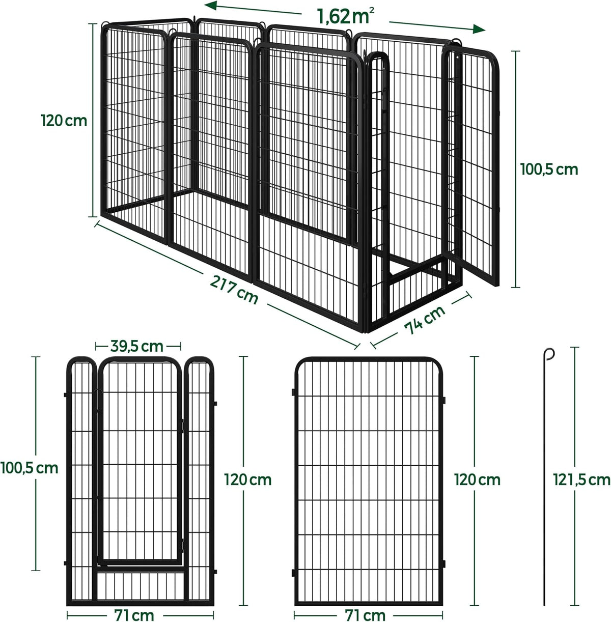Yaheetech Hundeauslauf mit Tür – 8 Elemente – 71 x 120 cm pro Element – Schwarz