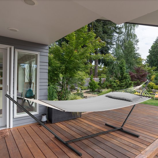 Juskys Hängematte Cata - Hellgrau - inkl. Gestell und Kissen