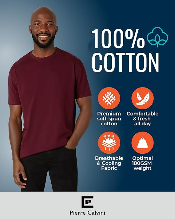Pierre Calvini - Men's T-Shirt Multipack 3/5 Stück - 100% Baumwolle - Regular Fit - Kurze Ärmel - Rundhalsausschnitt - Premium Gewicht - Marine / Burgund / Oliv - Größe L