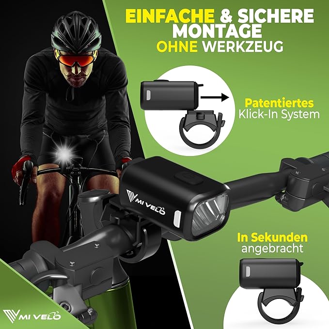 MIVELO Fahrradlicht-Set - USB aufladbar & wasserdicht - 100 Lux - Smart One