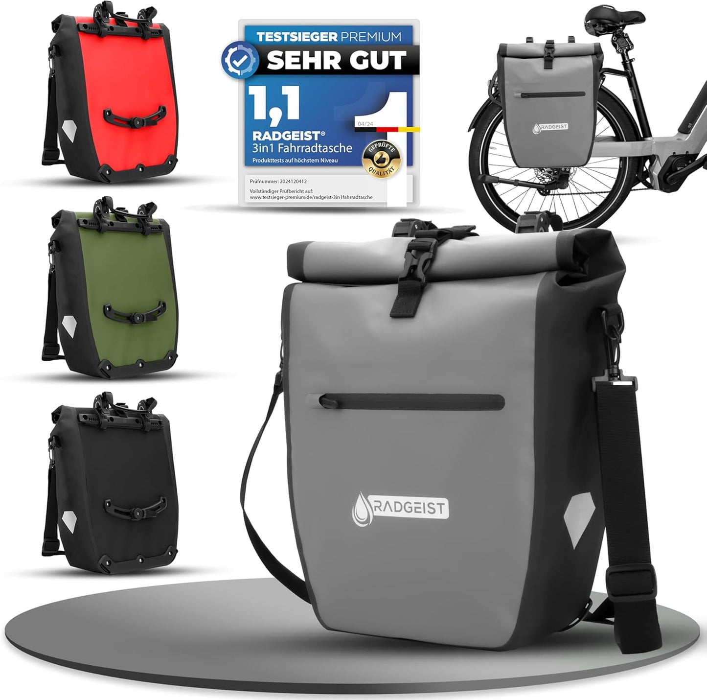 RADGEIST Fahrradtasche für Fahrradträger - Fahrradtasche für Fahrradträger - Fahrradtasche wasserdicht & Umhängetasche - Fahrradtasche mit Reflektoren