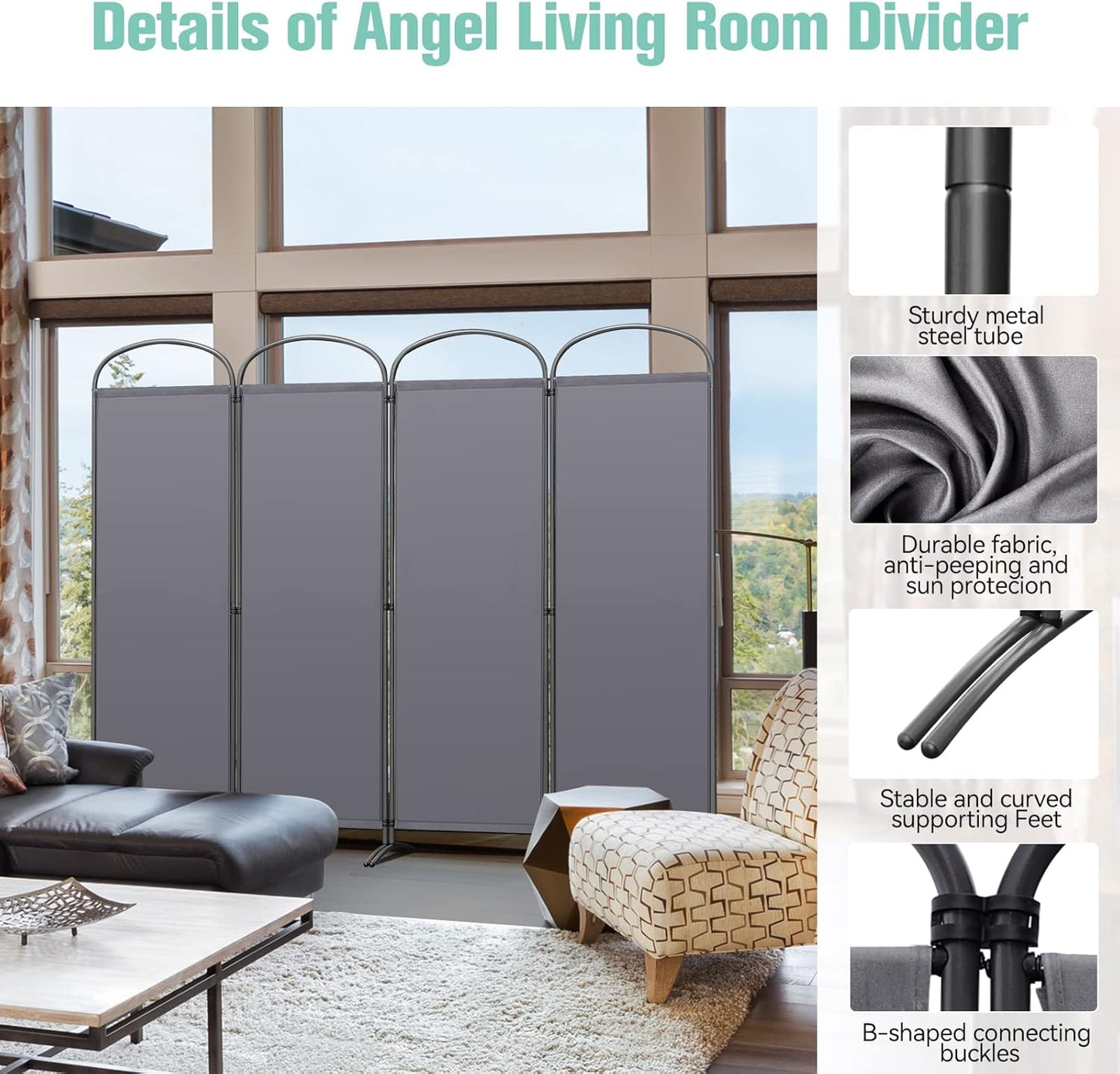 Angel Living Faltwand - 4 Paneele - 224 x 182 cm - Innen & Außen - Grau