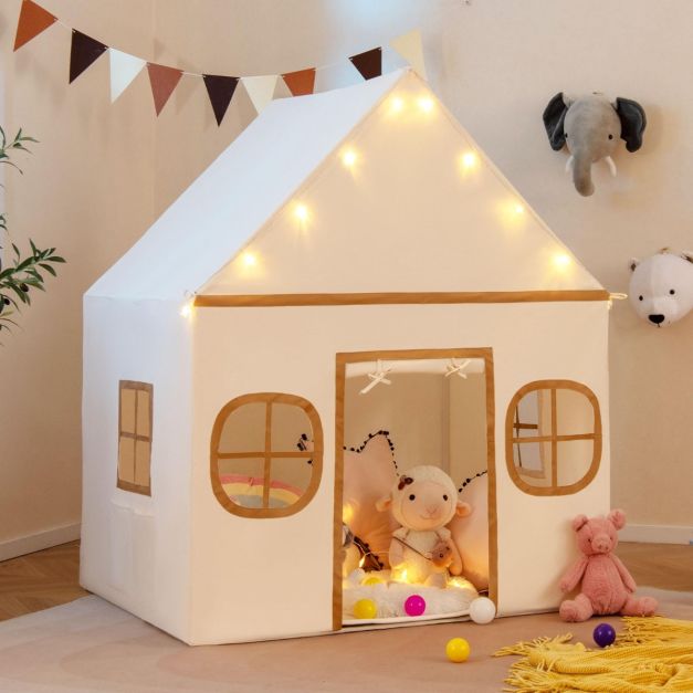 Coast Spielzelt für Kinder – Indoor-Spielhaus mit Sternenlampe und Spielmatte 120 x 101 x 143 cm – Beige/Braun
