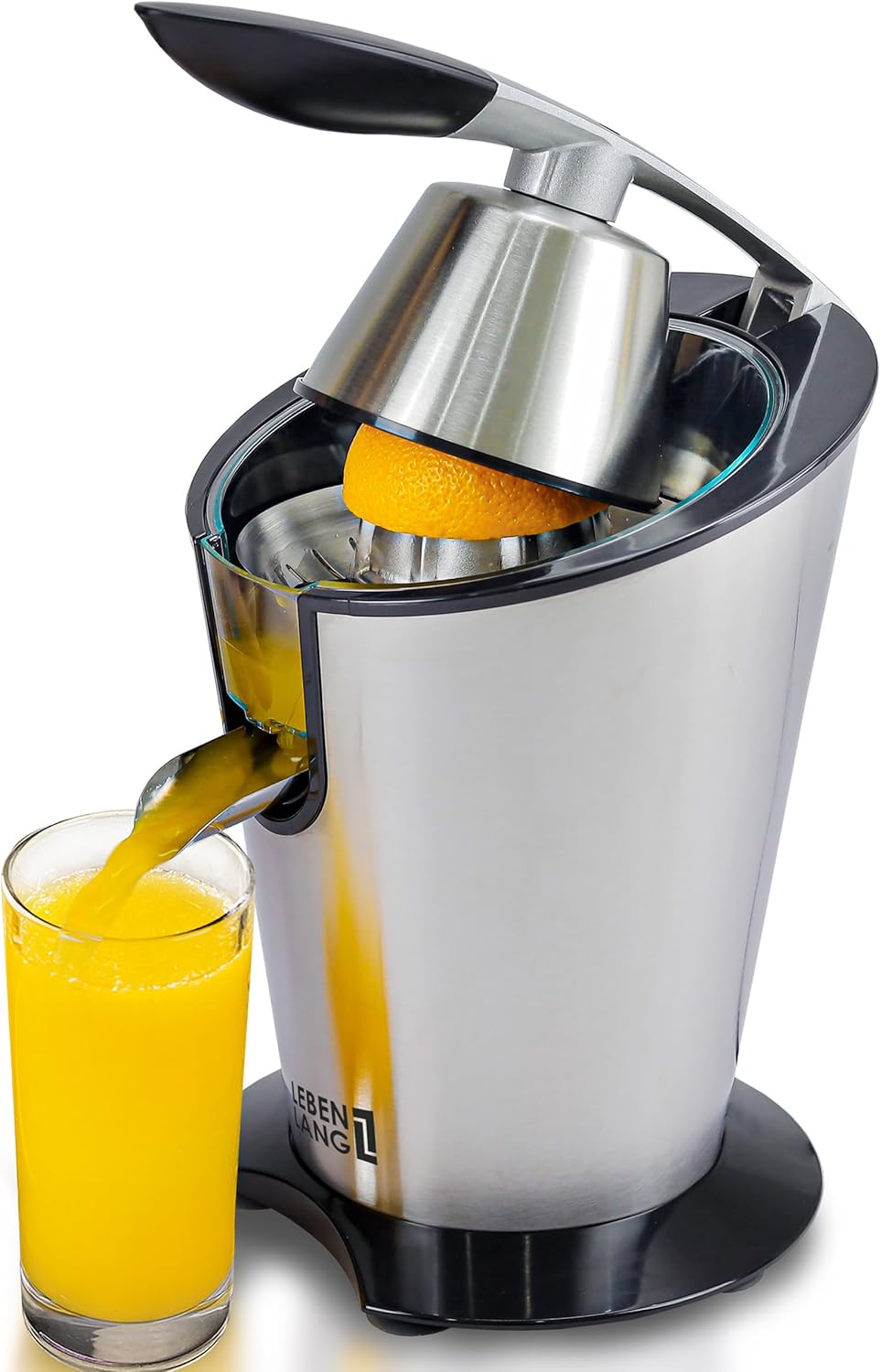LEBENLANG Elektrische Zitruspresse - Bis zu 400ml - 600W - 20 x 20 x 31 cm - Silber