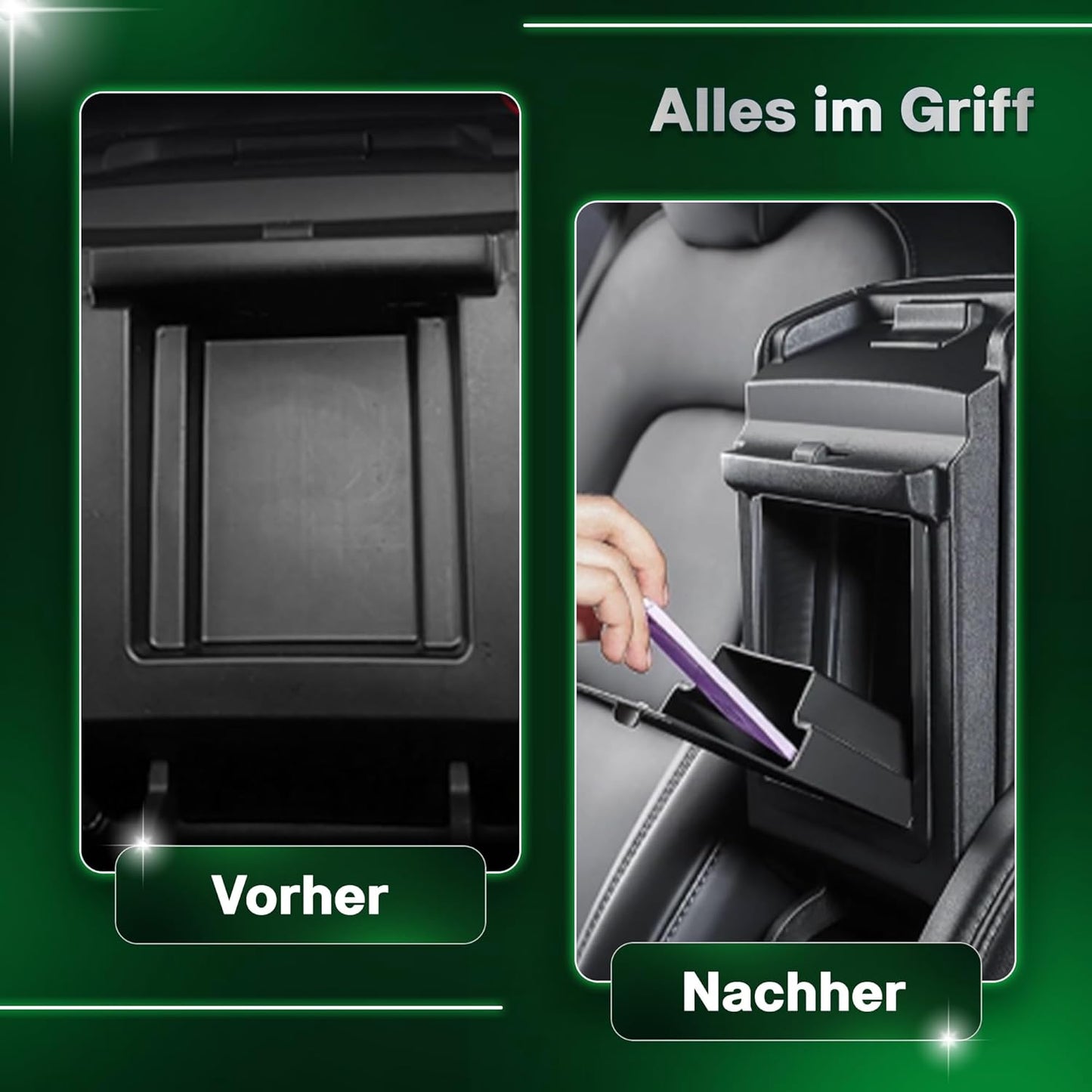 loonara Mittelkonsolen-Organizer-Set für Tesla Model 3 & Model Y - Schwarz