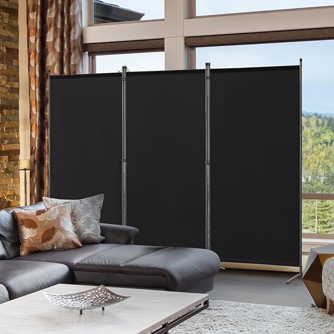 Angel Living Paravent – 3 Paneele – 243 x 169 cm – Schwarz – Freistehend