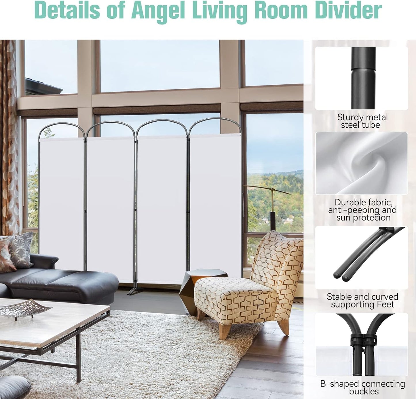 Angel Living Paravent 4 Paneele - 224 x 182 cm - Weiß