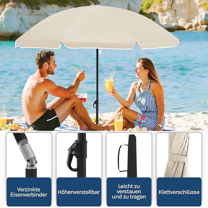 WOLTU GSS0007be01 Balkon-Sonnenschirm 135 cm - UPF 50+ - Höhenverstellbar und 35 Grad neigbar - Beige