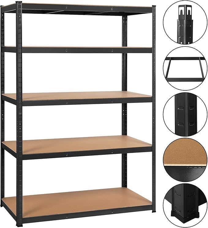Yaheetech Schwerlast-Lagerregal - 180x120x60 cm - 5 verstellbare Fachböden - 875 kg - Schwarz