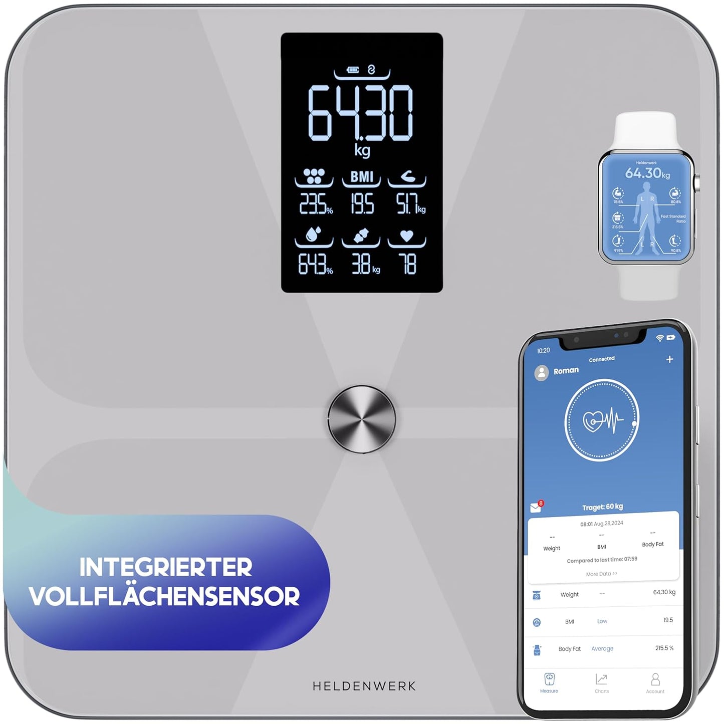 Heldentum Waage - Digital - 180KG - Bluetooth - Grau