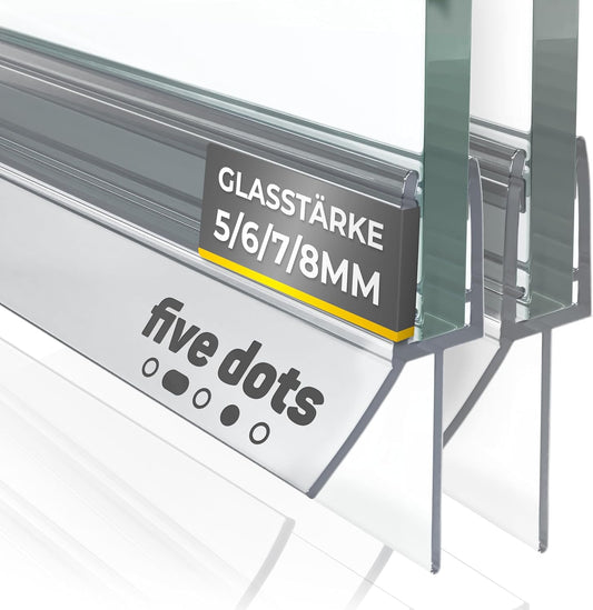 Five dots Duschtürstreifen 2 x 6 mm - Transparent - 100 cm - Anti-Leck & Anti-Dicht - Für Glasduschtüren mit einer Stärke von 6 mm - Unterer Streifen Duschwand