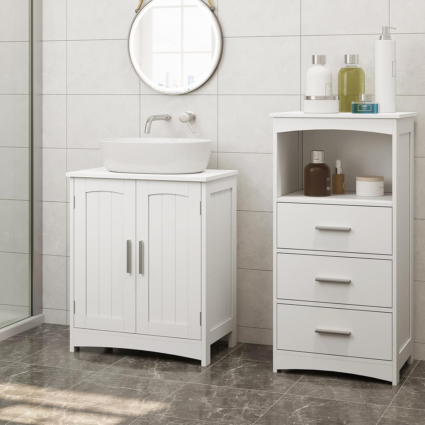 Eugad Waschtischunterschrank weiß - Badezimmerschrank mit Türen und verstellbarem Einlegeboden - 50 x 30 x 60 cm