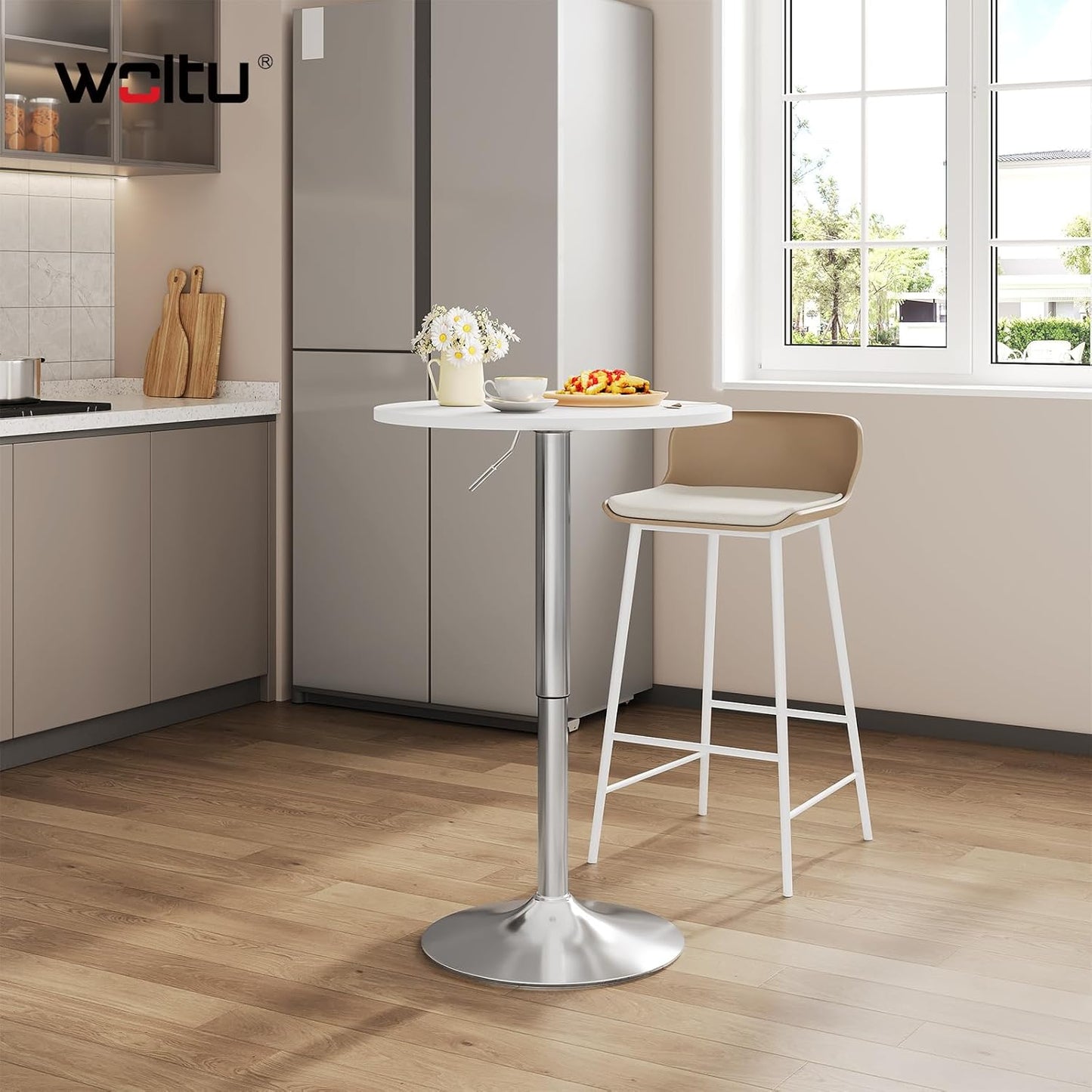Woltu BT02ws Stehtisch verstellbar - Rund 60x60 cm - Höhe 68-88 cm - Weiß