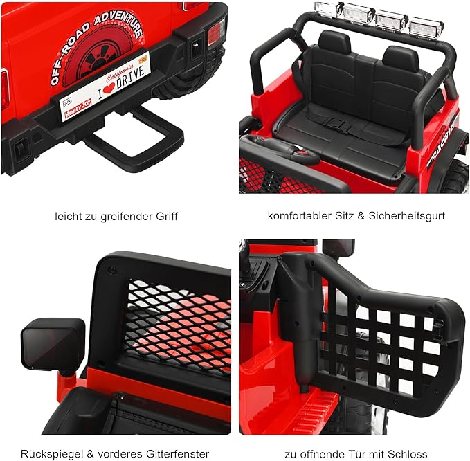 Coast Elektrisches Kinderauto 12 V – mit Fernbedienung, Musik und USB-Anschluss 114,5 x 72 x 74 cm – Rot