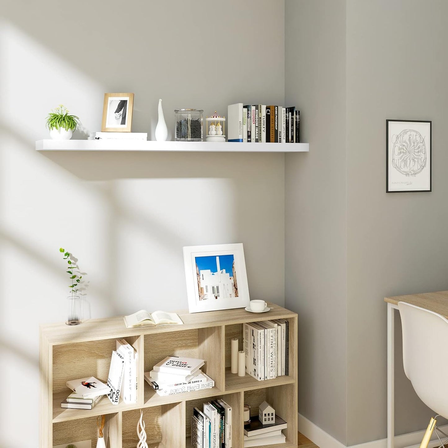 Woltu Schwebendes Wandregal MDF - 80 x 22,9 x 3,8 cm - Weiß - Modernes Wandregal für Wohnzimmer und Schlafzimmer