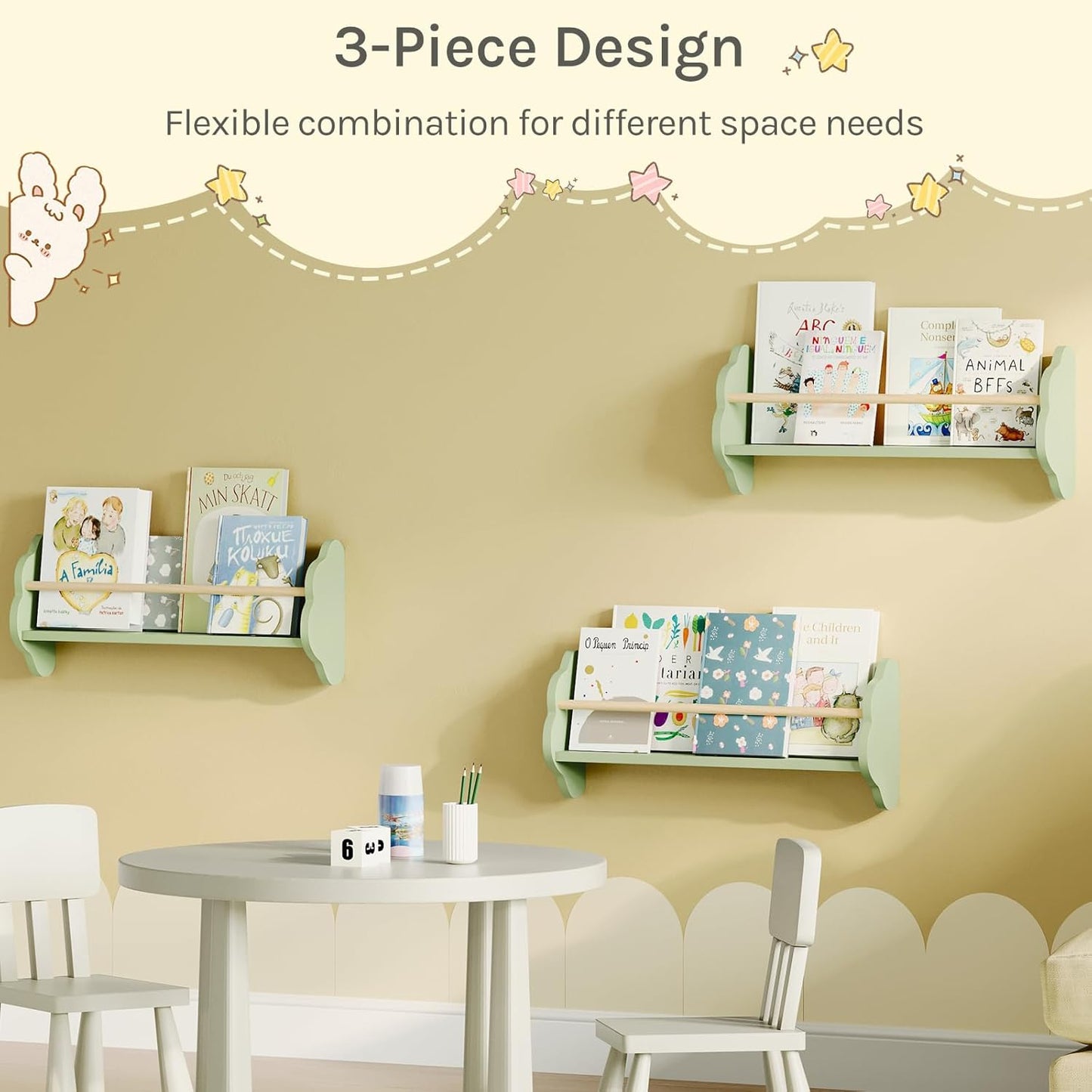 Woltu Wandregal für Kinder – 3 Stück – 45 x 24 cm – Grün