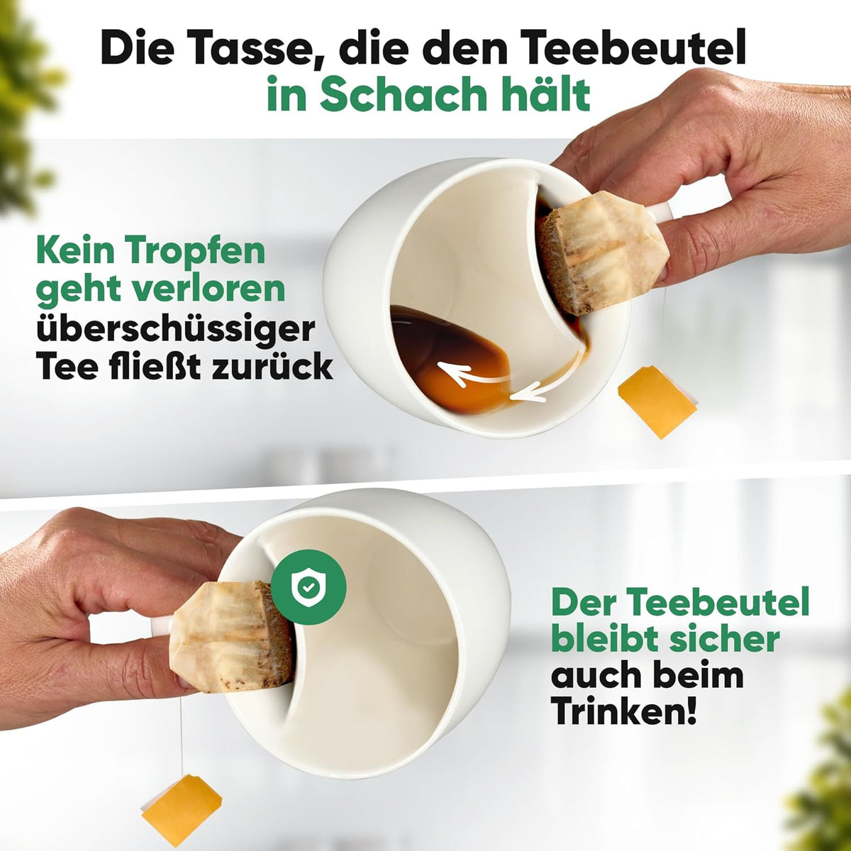 Neighbour's Friend Patentierte Teetasse weiss mit Beutelablage I Keramik Tasse groß 325ml I Teebecher Steingut I Keramiktasse für Tee I Spülmaschinengeeignet Teetassen I Modernes Design für Teetrinker