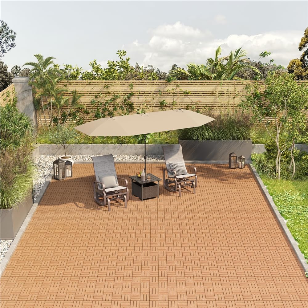 Yaheetech Akazienholz-Decking-Fliesen Hellbraun - 27 Stück - 30 x 30 cm - Wasserfeste Klick-Fliesen für Balkon, Terrasse & Garten