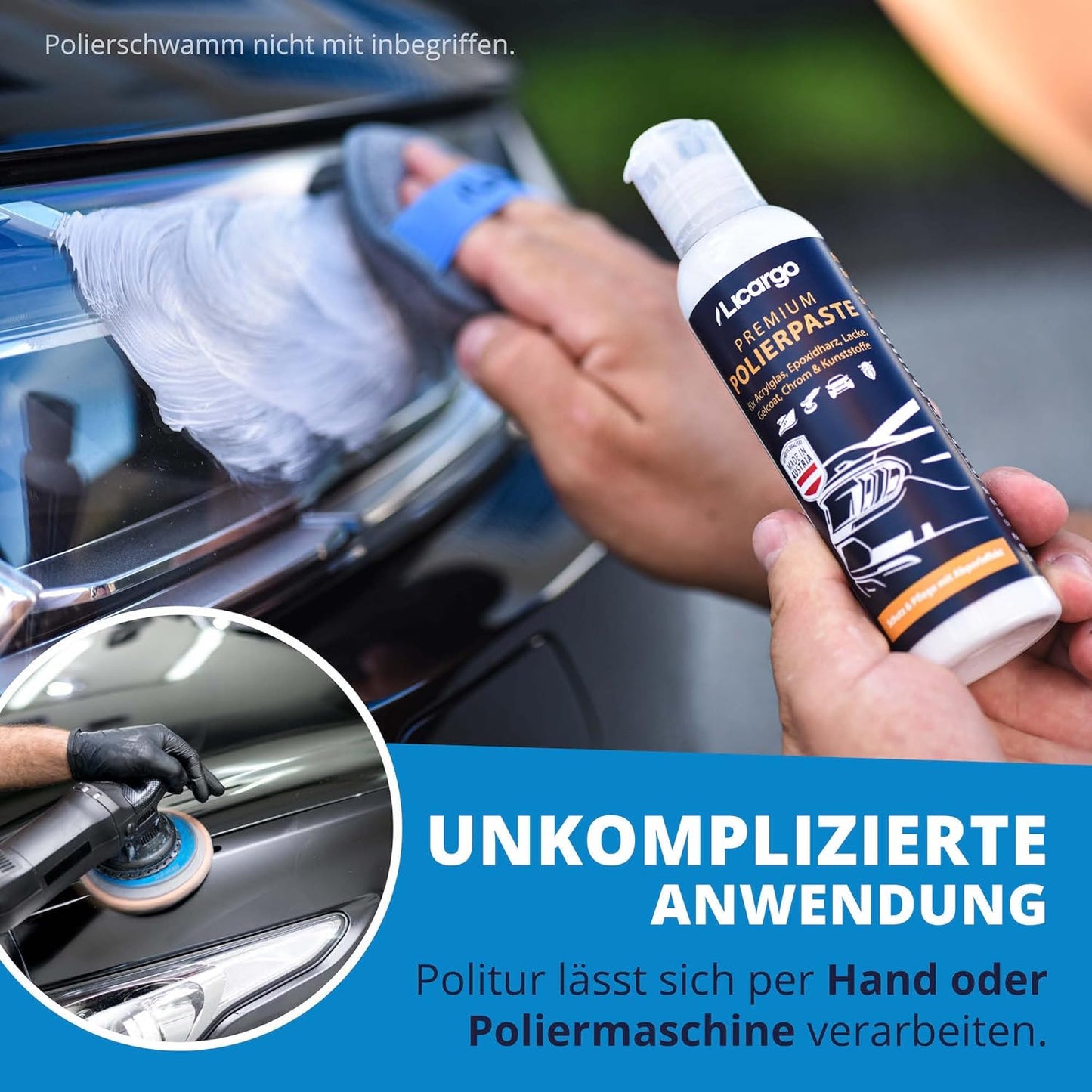 Licargo Universal Polierpaste 150 ml - Feinpolitur für Acrylglas, Epoxidharz, Lack, Gelcoat, Chrom und Kunststoff - Entfernt Mikrokratzer und stellt Hochglanz wieder her