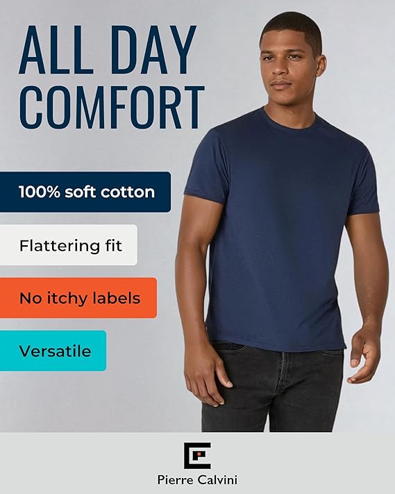 Pierre Calvini - Men's T-Shirt Multipack 3/5 Stück - 100% Baumwolle - Regular Fit - Kurze Ärmel - Rundhalsausschnitt - Premium Gewicht - Marine / Burgund / Oliv - Größe L