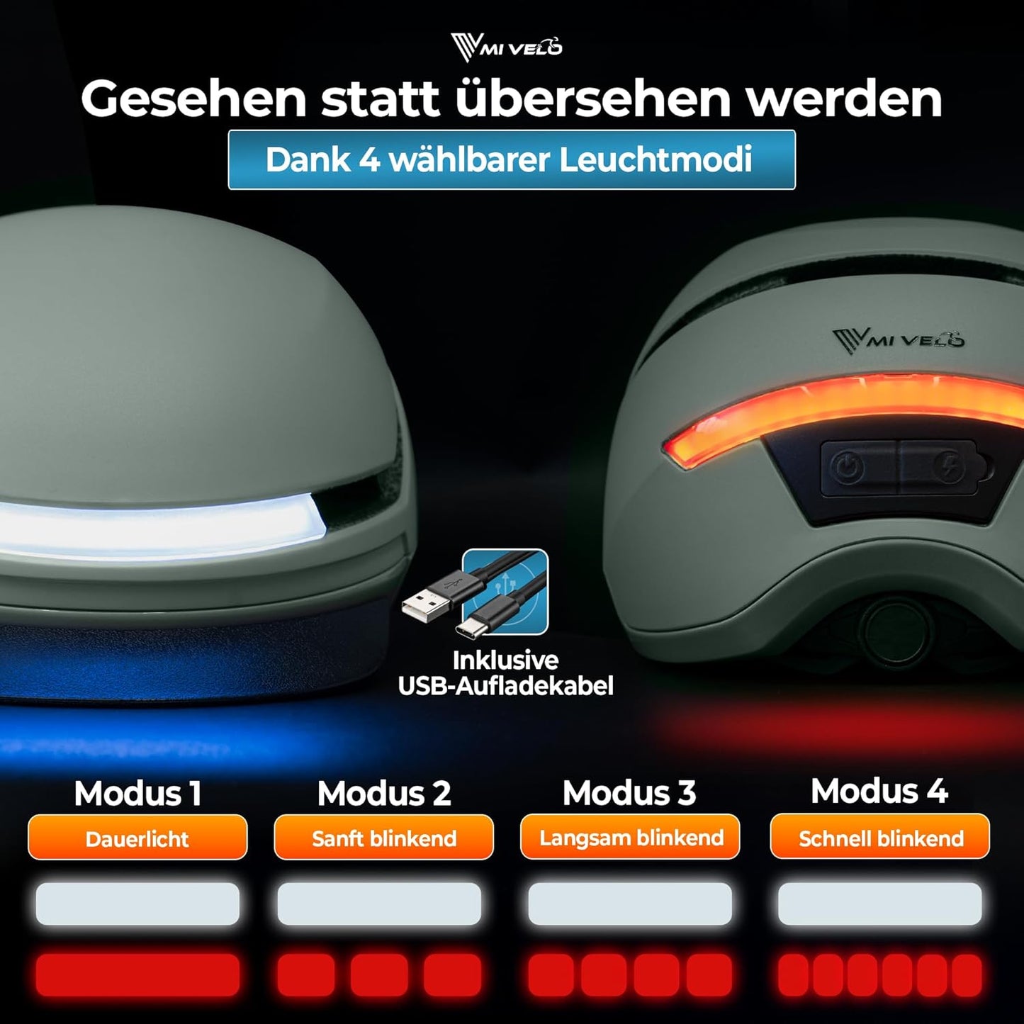 Mivelo NOVA Unisex-Fahrradhelm mit Licht – NTA-zertifiziert bis 45 km/h – Größe L (57–61 cm) – Mint