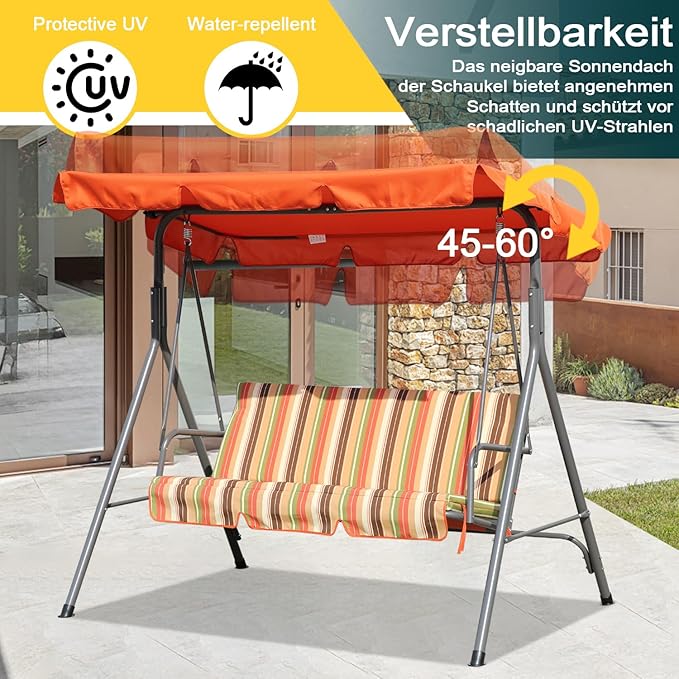 Angel Living Schaukelbank – 3-Sitzer – 169 x 110 x 151 cm – Terrakotta – mit Überdachung