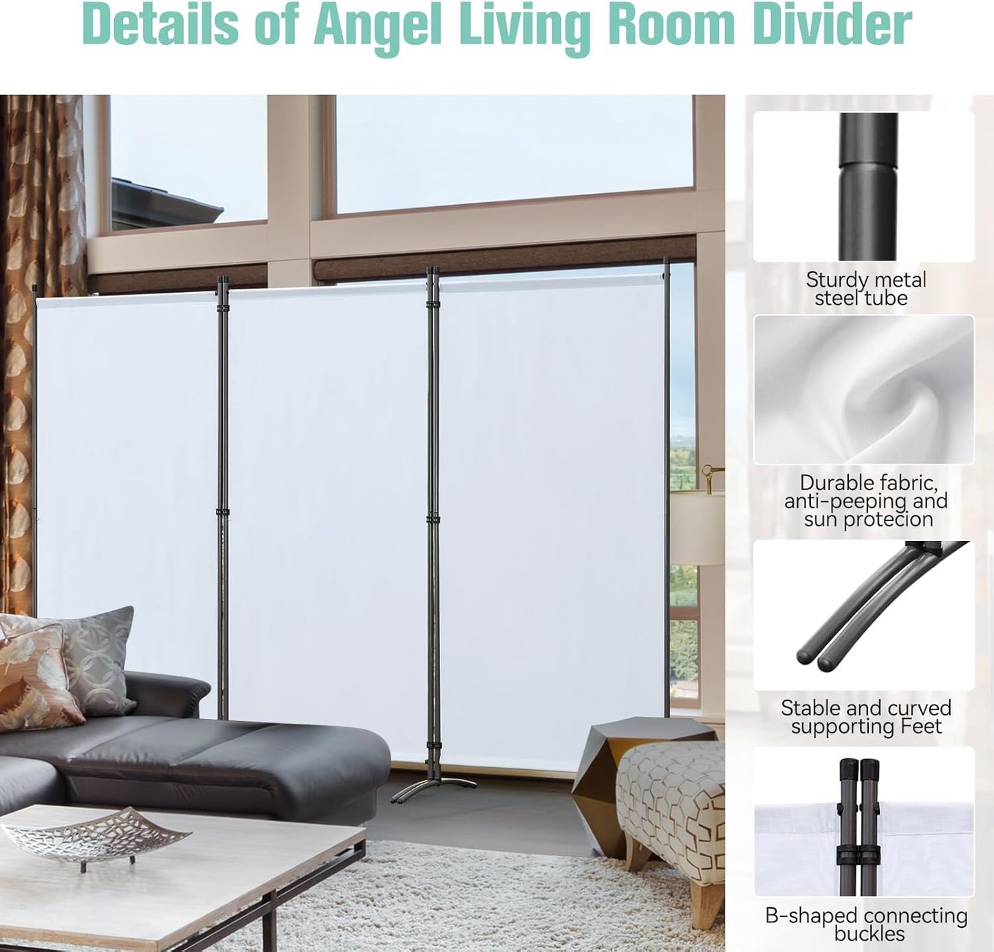 Angel Living Paravent - 3 Platten - Faltbar - 243 x 180 cm - Natur