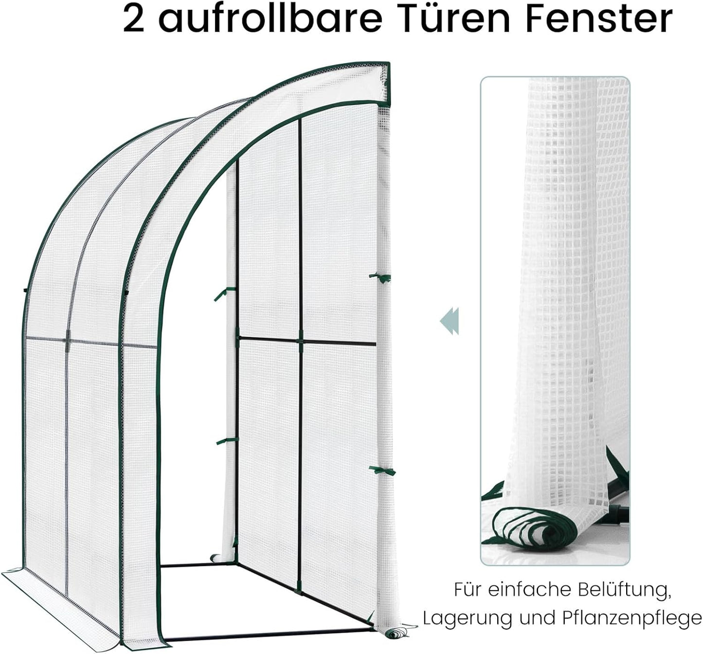 Woltu Gewächshaus für den Garten – halbrund – 200 x 100 x 210 cm – Weiß