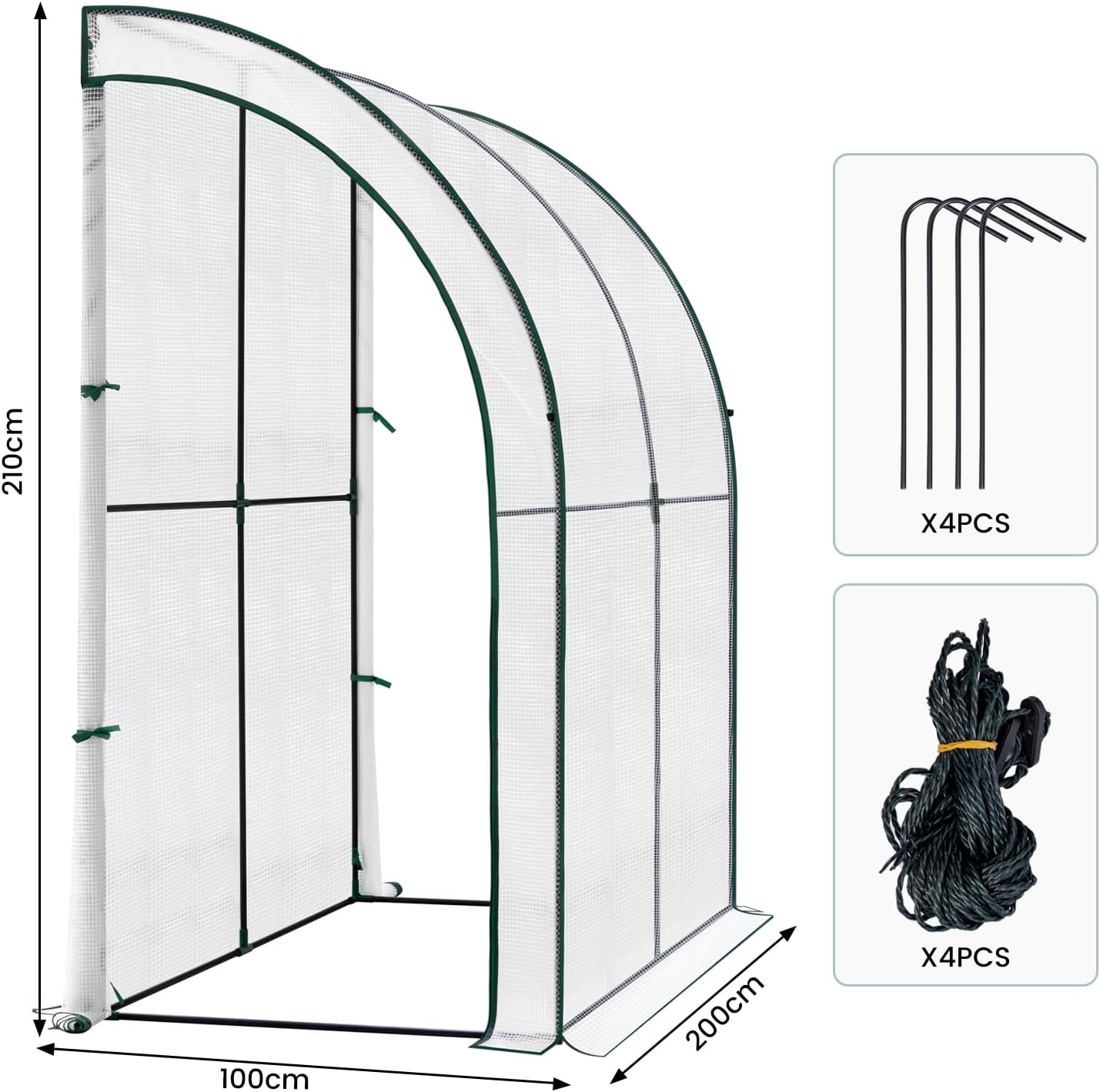 Woltu Gewächshaus für den Garten – halbrund – 200 x 100 x 210 cm – Weiß