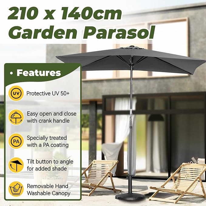 Angel Living Tuniparasol - 210 x 140 cm, mit Kurbel - kippbar - UV 50+ - rechteckig