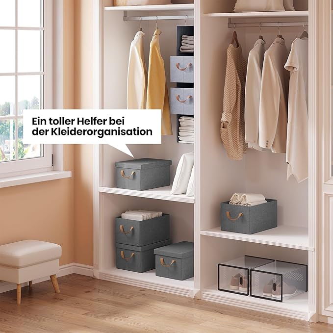 WOLTU Aufbewahrungsbox mit Deckel - Set mit 5 Aufbewahrungsboxen - zusammenklappbar - grau - 38 x 27 x 20 cm